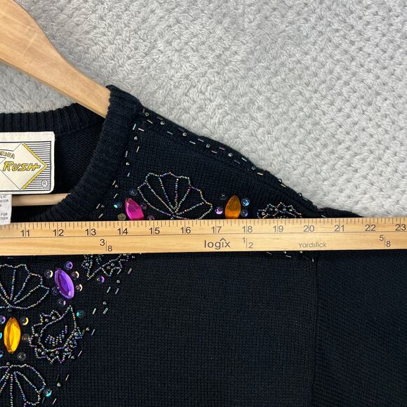 Vintage 70s California Gold Rush Knit Sweater Dress Heavy Beading Jeweled Large - Picture 7 of 14